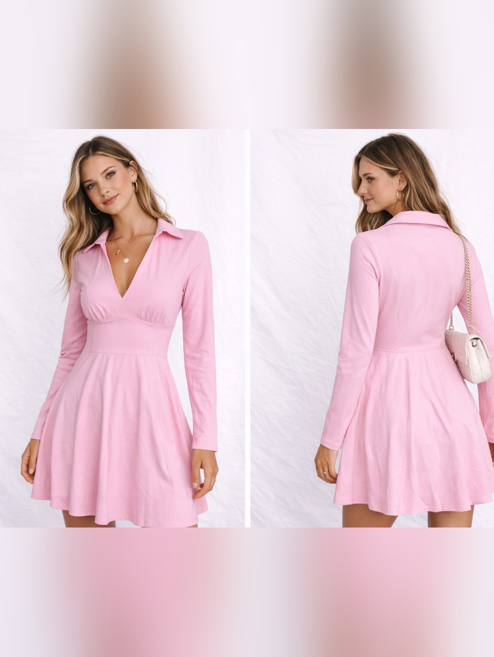 NWT Halara Pink Long Sleeve Mini Dress Fit Flare Activewear Tennis M